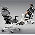 Huuger Mesh Office Chair with Footrest, Ergonomic Desk Chair with Lumbar Support, Comfortable, Multi-tilt Angle Backrest, Headrest and 3D Armrest, Large Steel Base, Black