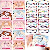 Naozinebi 24 Pack Valentine’s Day Friendship Bracelets Card Gifts Set Bulk Party Favors Exchange Gift Boho Colorful Disc Bracelets for Prize Supplies