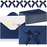 Motiskyy 100 Pcs Navy Blue Thank You Cards with Envelopes 4 x 6 Inch Thank You Cards Bulk with Bow Gold Foil Blank Notes for Valentine Day Wedding Festival Bridal Baby Shower Business Birthday Party