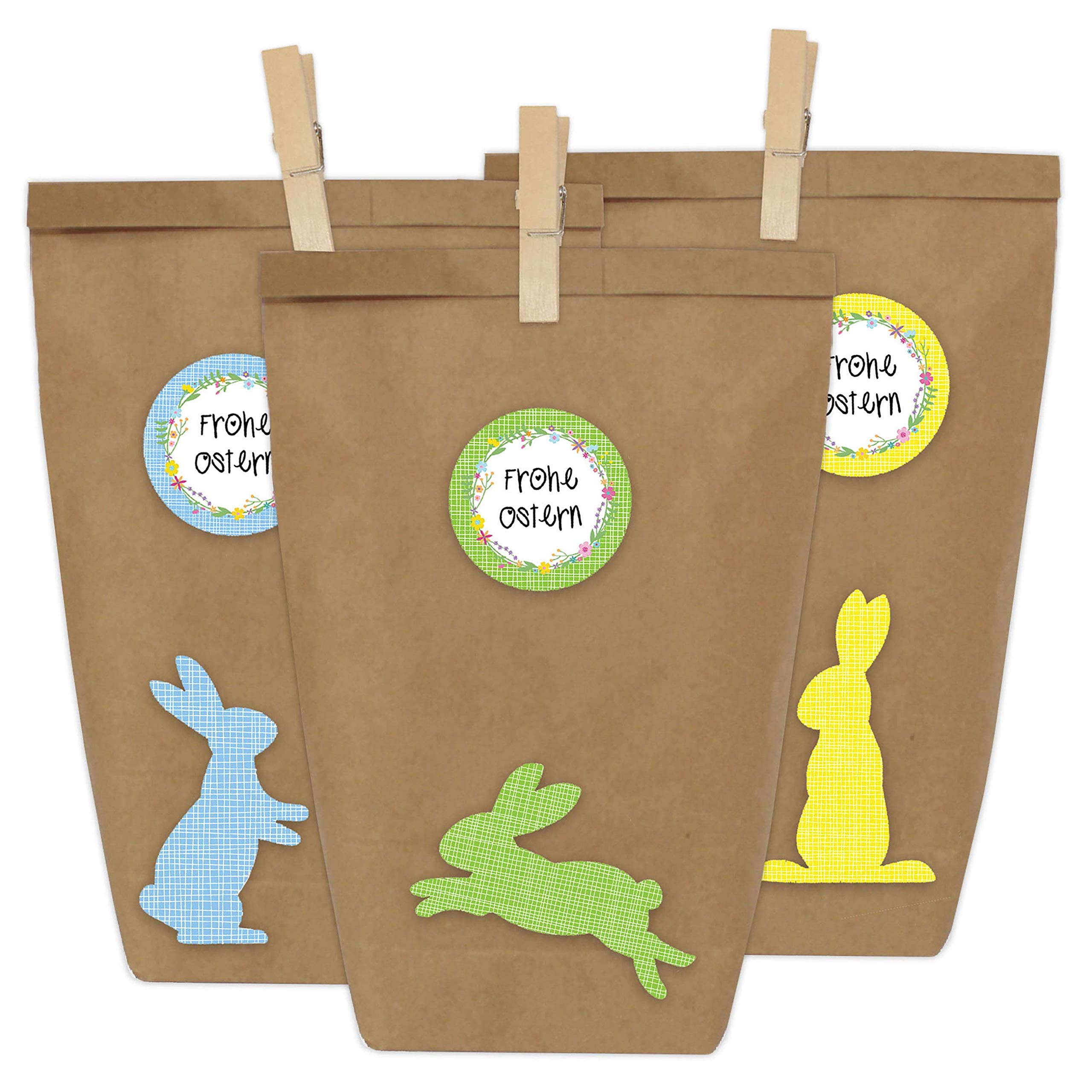 Papierdrachen 12 DIY gift bags for Easter to make and fill yourself - Creative Easter basket with 12 paper bags and Easter bunny stickers - Design 2