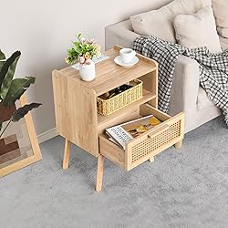 Lerliuo Rattan Nightstands Set of 2 with Charging