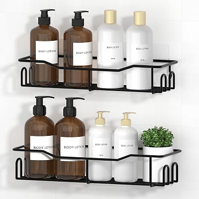HapiRm Shower Shelf No Drill 2 Pack Black Stainless Steel 4 Hooks