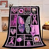 Breast Cancer Awareness Blanket Chemo Pink Ribbon Flannel Plush Throw Blanket Cozy Inspirational Warrior Decor Fleece Stuff Blanket Gifts for Lover Girls Boys Kids Adults Women Bed Travel 40"x50"
