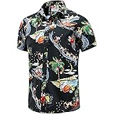 ENVMENST Christmas Button Up Shirt for Men Fun Printed Casual Short Sleeve Hawaiian Santa Shirt