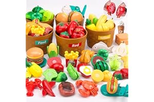 Funpynani Color Sorting Play Food Set - 70 Pieces, 3+ Ages Cutting Pretend Food Play Toys for Toddlers, Girls and Boys, Play Kitchen Accessories for Kids