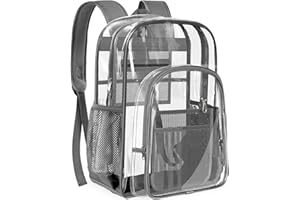PAMANO Clear Backpack Transparent Heavy Duty See Through Bag for College Work Travel Security, Gray