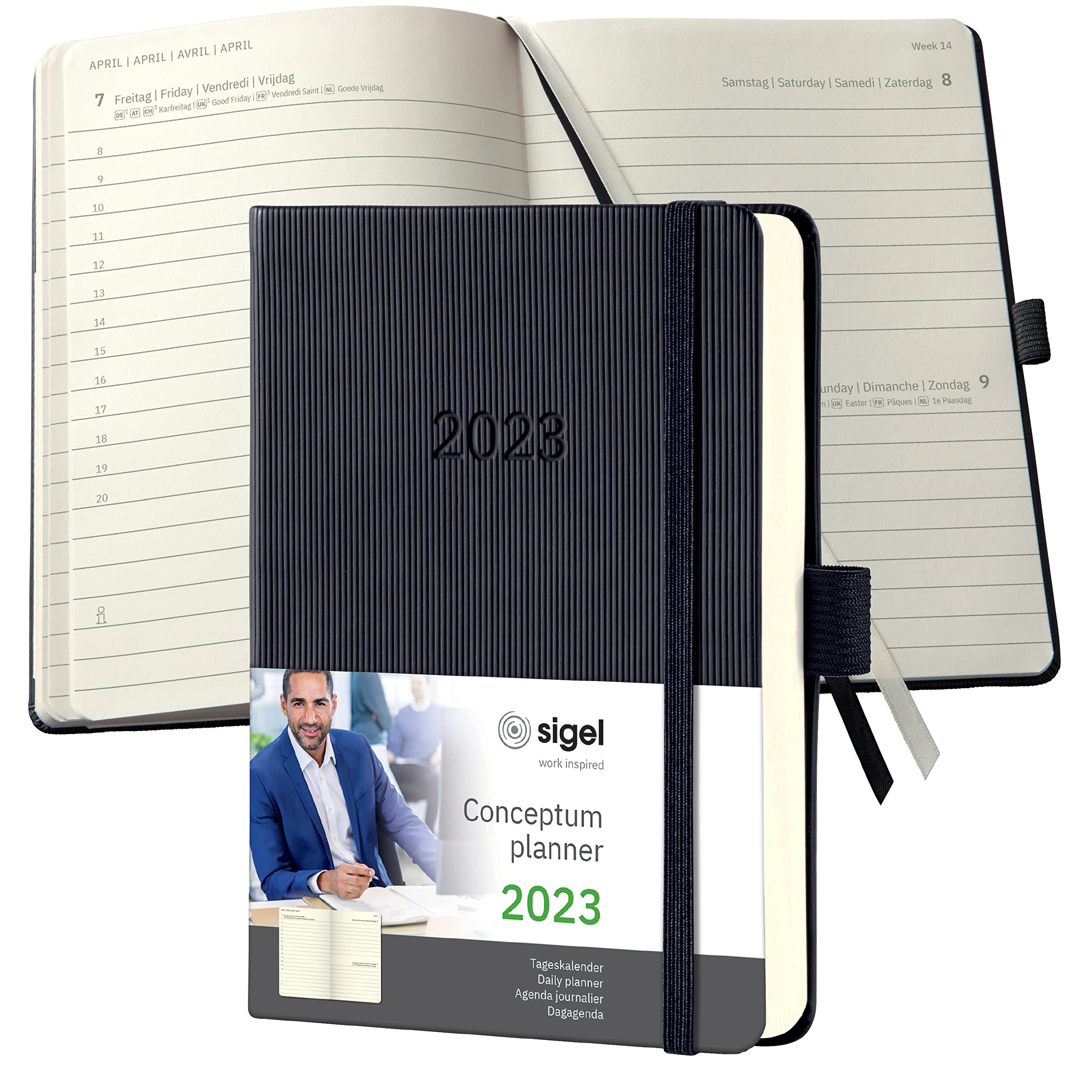 SIGEL C2311 Daily planner Conceptum 2023 - approx. A6 - black - hardcover - 1 page = 1 day - 400 S.