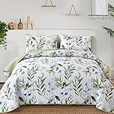Anibedding Sage Green Botanical Quilt Set Queen,3 Pieces Floral Bedspread Reversible Lightweight Bedding Set with 2 Pillowcases for All Season(Sage Green,96"x90")