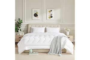 HOMTEC Duvet Insert Cotton Comforter King Size White Down Alternative Fill Duvet Insert 100% Cotton Shell Quilted Fluffy Comforter Lightweight All Season 8 Corner Tabs Durable Breathable Noiseless