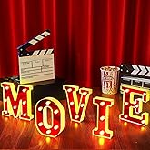 Aurelema Movie 6.3" Light up Letters Sign Party Decor Battery Powered Marquee Lighted Sign Alphabet LED Letter Lights for Xmas Movie Night Theme Party Birthday Home Tabletop Decor Supplies Xmas Gift