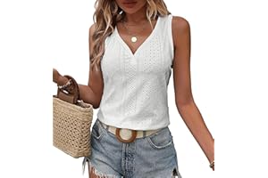 WNEEDU Womens Summer Tank Tops Ladies Eyelet Embroidery Sleeveless V Neck Hollow Shirts 2026 New