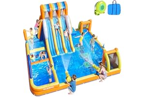 ELEMARA 10-in-1 Inflatable Water Slide Park for Big Kids, 20.07x15.91FT Bouncer with 3 Long Slides, Climbing Wall, Digital Sp