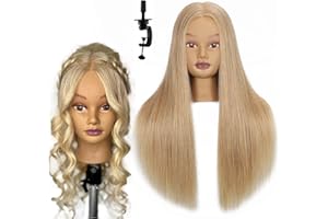 HAIRWAY Mannequin Head Human Hair 24" 100% Human Hair Mannequin Head，Cosmetology Mannequin Head Doll Head for Hair Styling Hairdresser Manikin Head with Free Clamp Holder(Blonde)