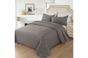 Hygge Hush Summer Quilt Set, Twin Size Dark Grey L Pattern 2 Pieces Quilt Set, Oversized Modern Style Bedspread Set for All Season (1 Quilt & 1 Pillow Shams)