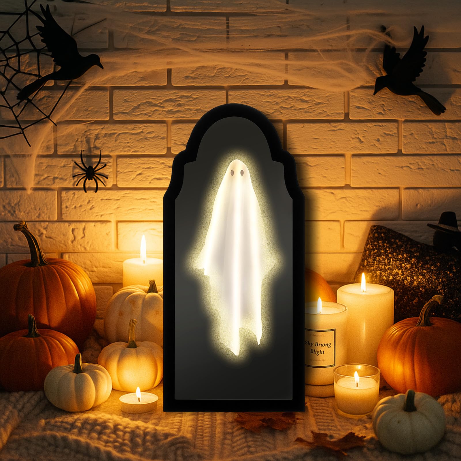 Photo 1 of Chunful 2025 Halloween Mirror Decoration - 15" x 7.1" Ghost Mirror Hologram LED Haunted Spooky Hanging Ghost with Creepy Eyes for Halloween Wall Mantel, Indoor, Haunted House Decor(Classic Style)