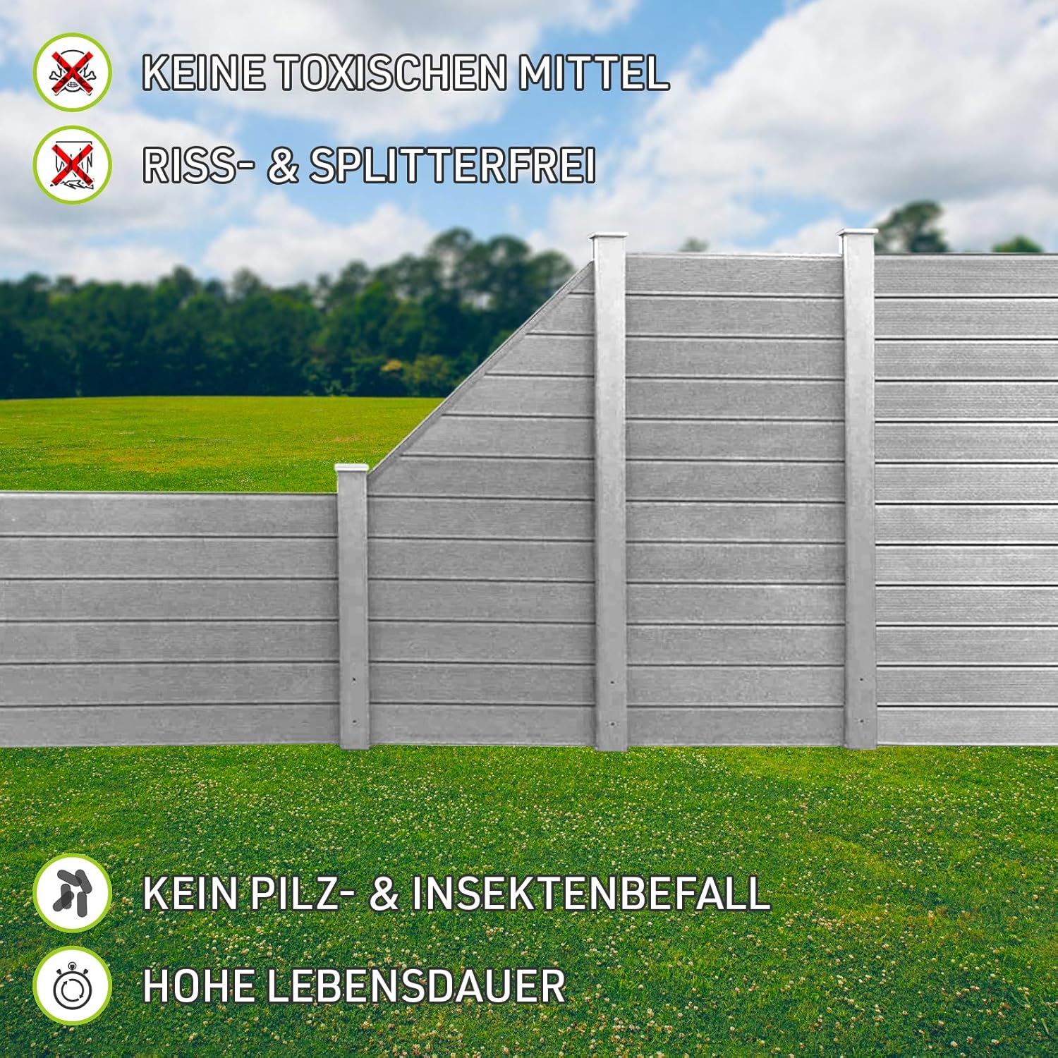 HORI reg WPC Garten Zaun I Lamellenzaun Sichtschutz Komplettset I Grau