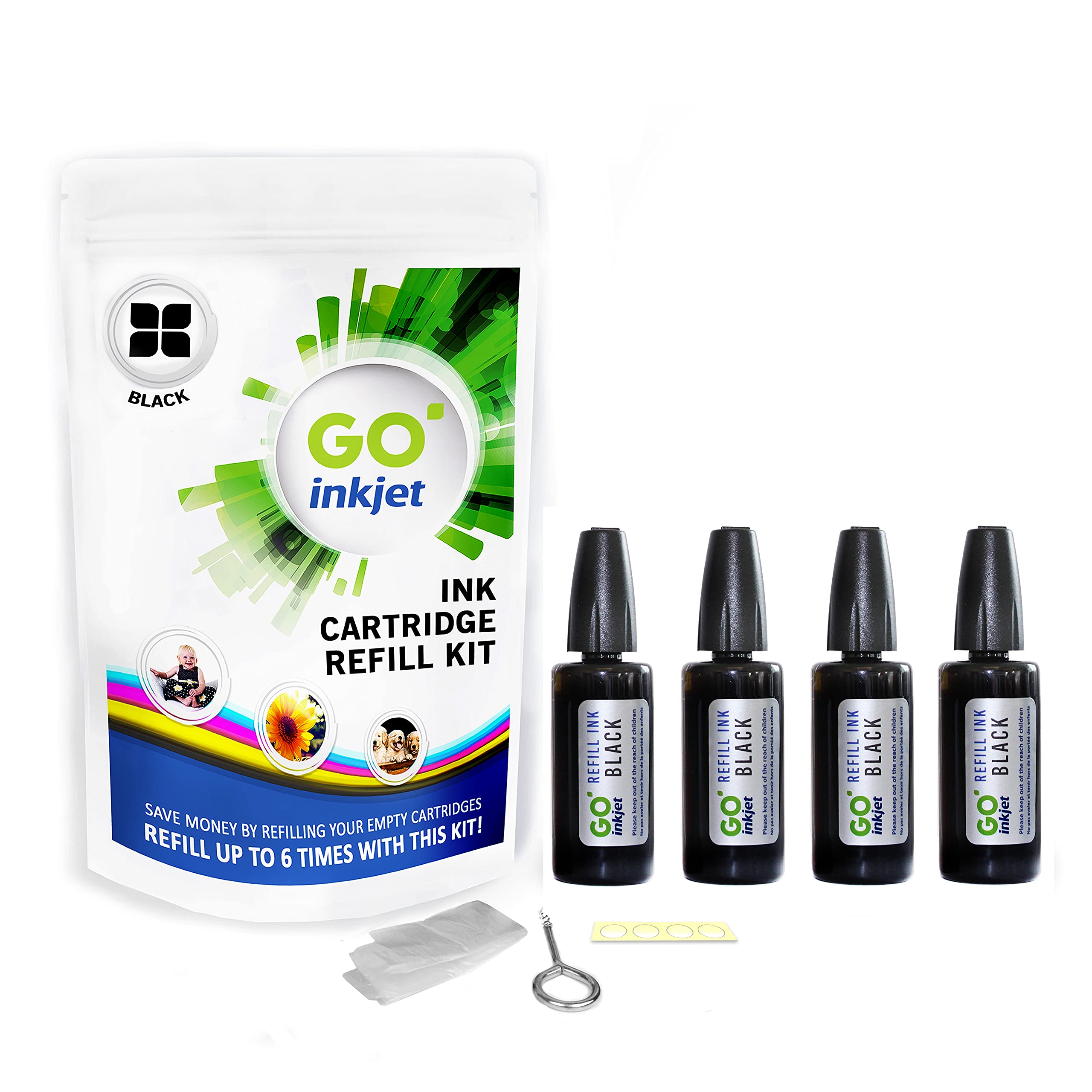 GO Inkjet Black Printer Ink Cartridge Refill Kit for refilling Brother, Canon, Dell, HP, Lexmark Printer Cartridges