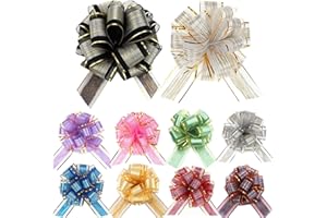 GUIFIER 10 PCS Large Pull Bow Ribbon, 6 inches Pull Flower Ribbon Pull Bows for Gift Wrapping, Gift Wrap Bows and Ribbon, Present Pulled Bow for Gifts Baskets, Christmas, Floral Decor(Mixed 10 Color)