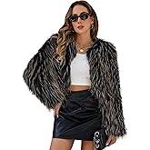 FIOPHY Womens Faux Fur Cropped Coats Fuzzy Long Sleeve Winter Jacket Open Front Cardigan Top Fluffy Warm Outwear