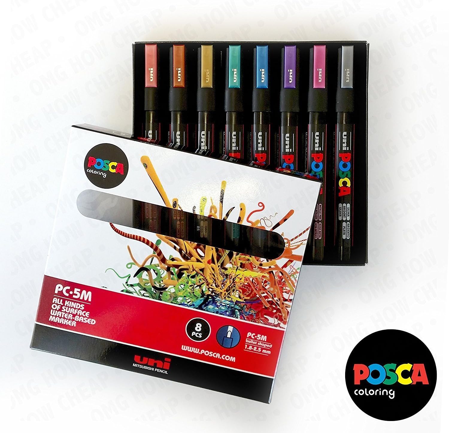 POSCA Colouring - PC-5M Metallic Set of 8 - in Gift Box