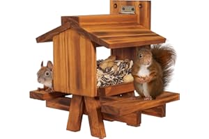 MIXUMON Wood Squirrel Feeder Table, Squirrel Feeders for Outside Winter, Wooden Chipmunk Feeder for Corn, Peanuts, Durable Box Easy to Fill with Clear Acrylic Panel