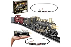 JQ JUQU JUQU Christmas Train Set for Kids Ages 3-8, Battery Operated Toy Train with Light & Sound, Black/Gold Mini Train Tracks Under Tree for Holiday Decor