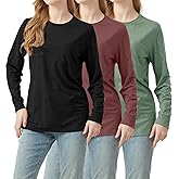Sweetyshowww 3 Pack Women's Crew Neck Long Sleeve Shirts Loose Fit Fall Basic Tops Casual Crew Neck Tunic Tops Trendy Outfits