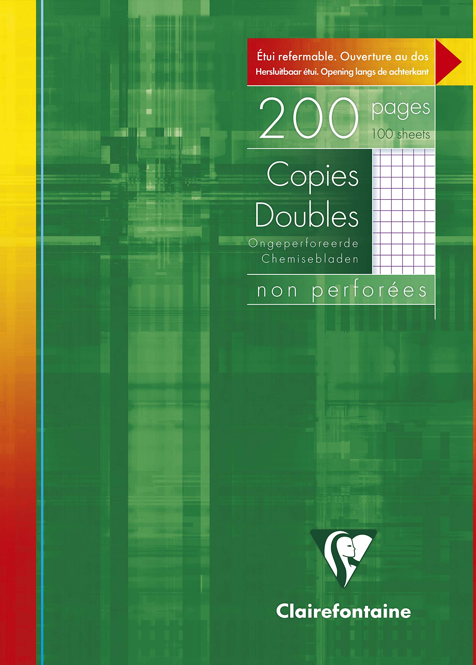 Clairefontaine 5722C - One Non-Punched Double Copy Case - Dimensions: A4 21x29.7 cm - 200 Small Squares Pages - White Vellum Paper 90 g - Reusable Case