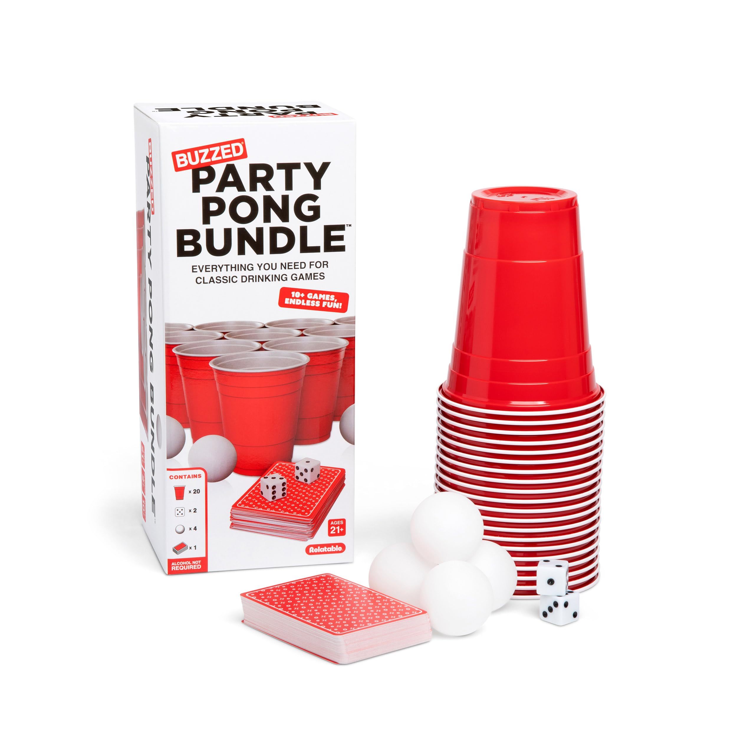 Buzzed: Party Pong Bundle Drinking Kit by Relatable, Fun Outdoor or Indoor Drinking Game Set with Ping Pong Balls & Gear for 10+ Classic Games