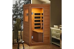 BNEHS 1 Person Infrared Sauna, Full Spectrum Mini Sauna for Home, Indoor Dry Sauna with 4 Heater Panels, Bluetooth Speaker, Tempered Glass Door, Compact and Easy to Use, 110V