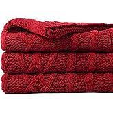 Battilo Christmas Dark Red Throw Blanket for Couch, Bed, Sofa, 51"x67", Woven Chenille Knit Throw Blankets, Gift Blanket, Cozy Warm Decorative Textured Throw Blanket for Living Room