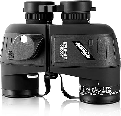 Aomekie 10x50 Binoculars for Adults Marine Military Binoculars Waterproof with Rangefinder Compass BAK4 Prism FMC Lens for Birdwatching Hunting Boating (10X50 Black)