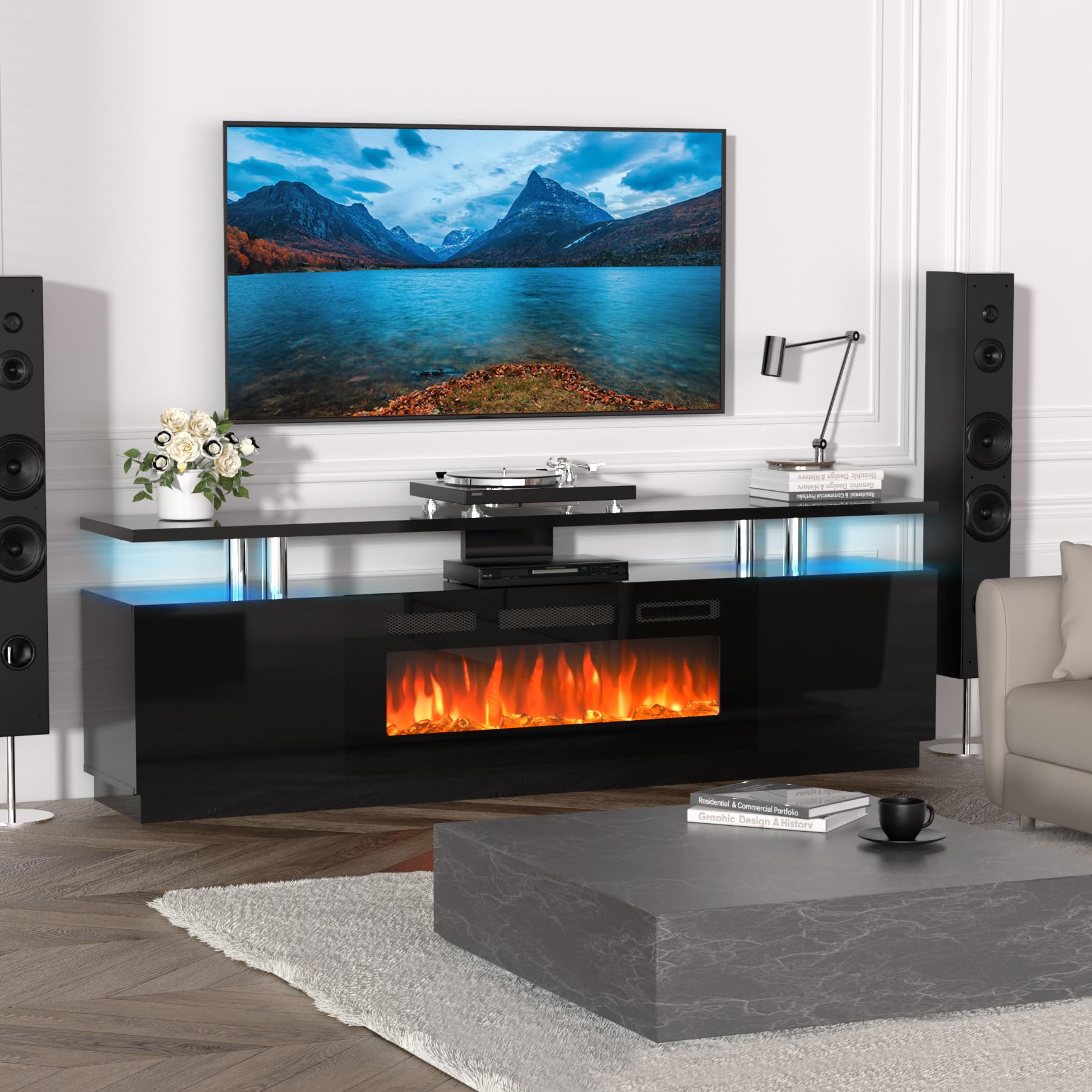 Photo 1 of *************INCOMPLETE ITEM, THIS IS ONLY THE FIREPLACE PORTION AND DOES NOT INCLUDE THE TV STAND***************
GarveeHome 70 Inch Fireplace TV Stand with 36 Inch Electric Fireplace, 12 Colors LED Lights, 750W/1500W for Max 80 Inch TV, 2 Tier Storage 2