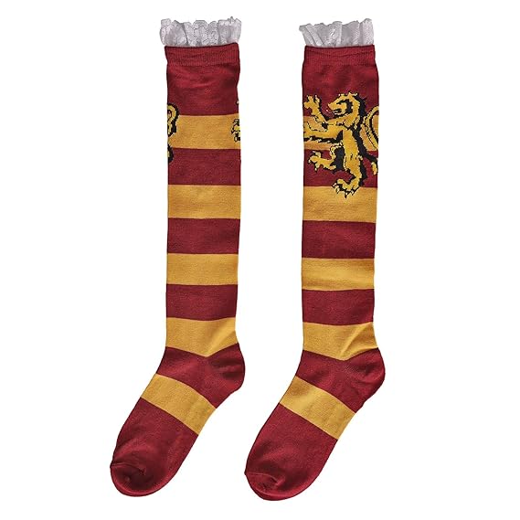 NJ SCREENPRINTS Harry Potter Kniestrümpfe Gryffindor Wappen mit Rüsche 39-42 rot gelb