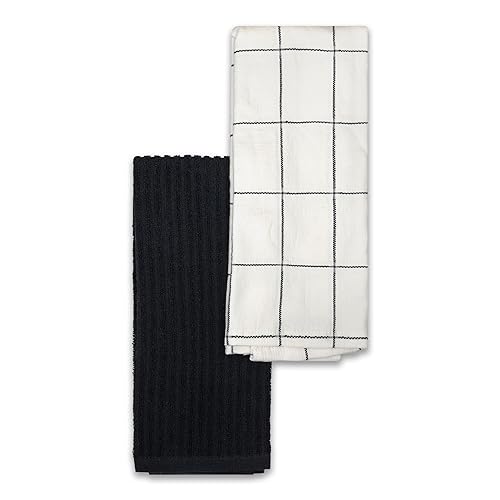 Frigidaire Carmen 2-Piece Cotton Kitchen Towel Set-Black and Square Print