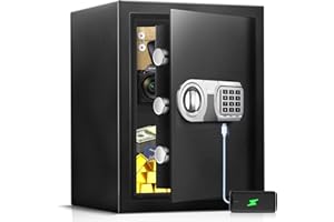 BIOAEYOK 2.5 Cu Ft Home Safes Water and Freproof, Digital Security Safe Box with LED Sensor Light & Emergency USB-C Cable, Removable Shelf for Money Jewelry Documents