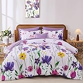 Annibedding Purple King Size Comforter Set, 8 Pieces Soft Microfiber Floral Bed in a Bag Comforter Bed Set with Pillowcase and Sheets for All Season(90"x104")