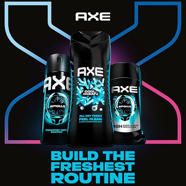 AXE COOL OCEAN MEN’S BODY WASH WITH ESSENTIAL OILS 12H REFRESHING SCENT BODY WASH FOR MEN, CLEAN AND FRESH SCENT 16 OZ