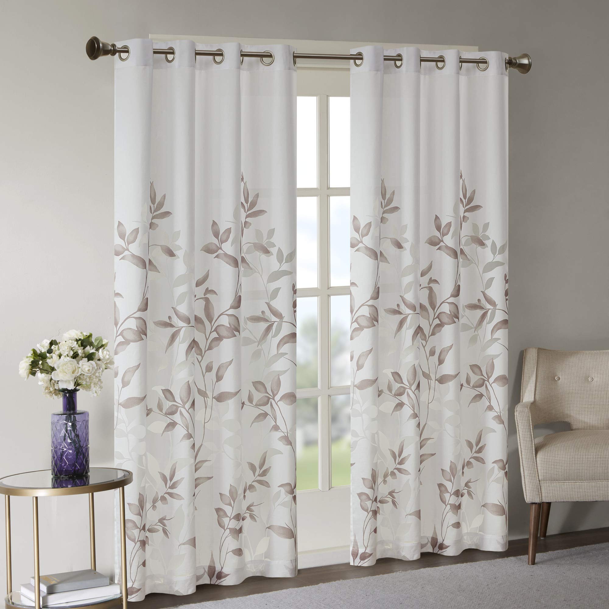 Madison Park Cecily Semi Sheer SINGLE Panel Window Curtain Burnout Botanical Print, Easy To Hang, Fits up to 1.25" Diameter Rod, 50x84, Leaves Mauve