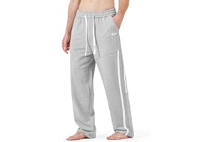 HHZ Men's Cotton Loose Fit Sweapants Baggy Yoga Gym Workout Pants with Pockets Open Bottom Sweatpants Straight Wide Leg
