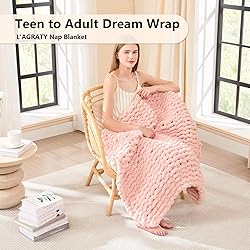 L'AGRATY Chunky Knit Blanket Throw - Soft Chenille