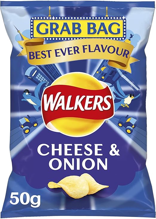 Walkers Snack Foods Cheese and Onion Grab Bag Crisps, 50 g (Case of 32