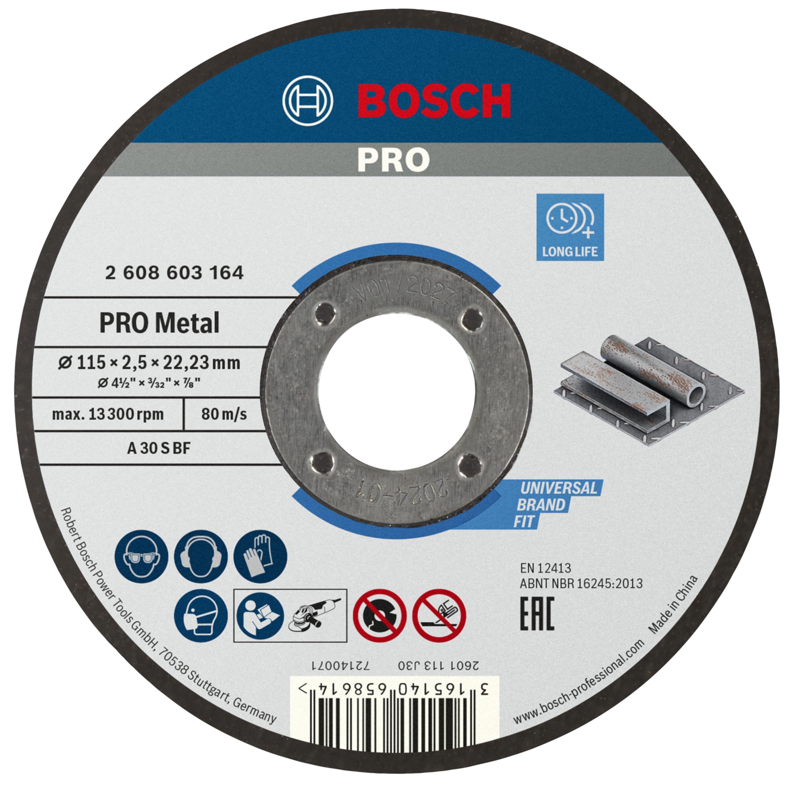 Bosch 1x PRO Metal Longlife Cutting Disc for Small Angle Grinder and Bore 22.23 mm (for Steel, Ø 115 mm, Professional Accessory Small Angle Grinder)