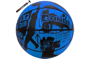 AND1 Street Art 27.5 Basketball : Youth Sized Rubber Streetball for Indoor and Outdoor Use, Deep Channel Construction and Durability, Ideal for Boys and Girls Ages 9-11, Includes 10” Pump