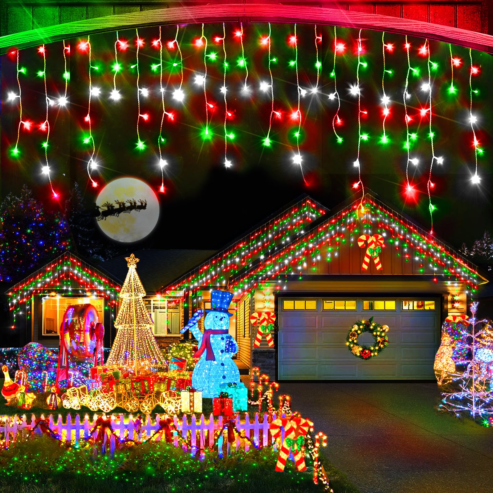 Photo 1 of Christmas Lights Outdoor, 164FT 1600LED 8 Modes Led String Lights Outdoor with 320 Drops, IP44 Waterproof Timer Memory Function for Christmas Party Fence Yard Roof Decor(Red Green and Cool White)