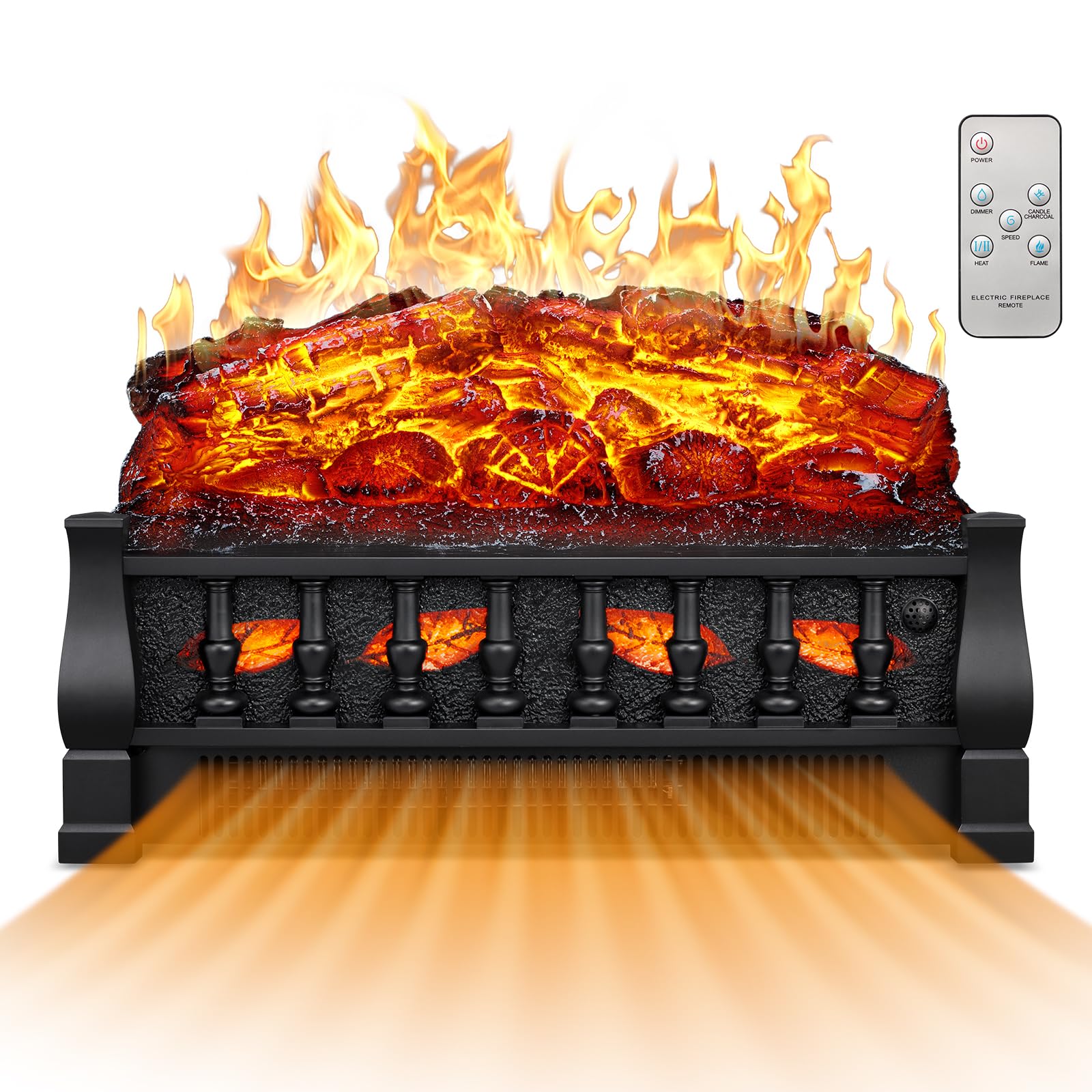 Photo 1 of 21 Inches Electric Fireplace Insert Log Heater Set, Freestanding Heater with Adjustable Flame Brightness and Flicker Speed, 750w/1500w Heating, Overheat Protection, Remote Control