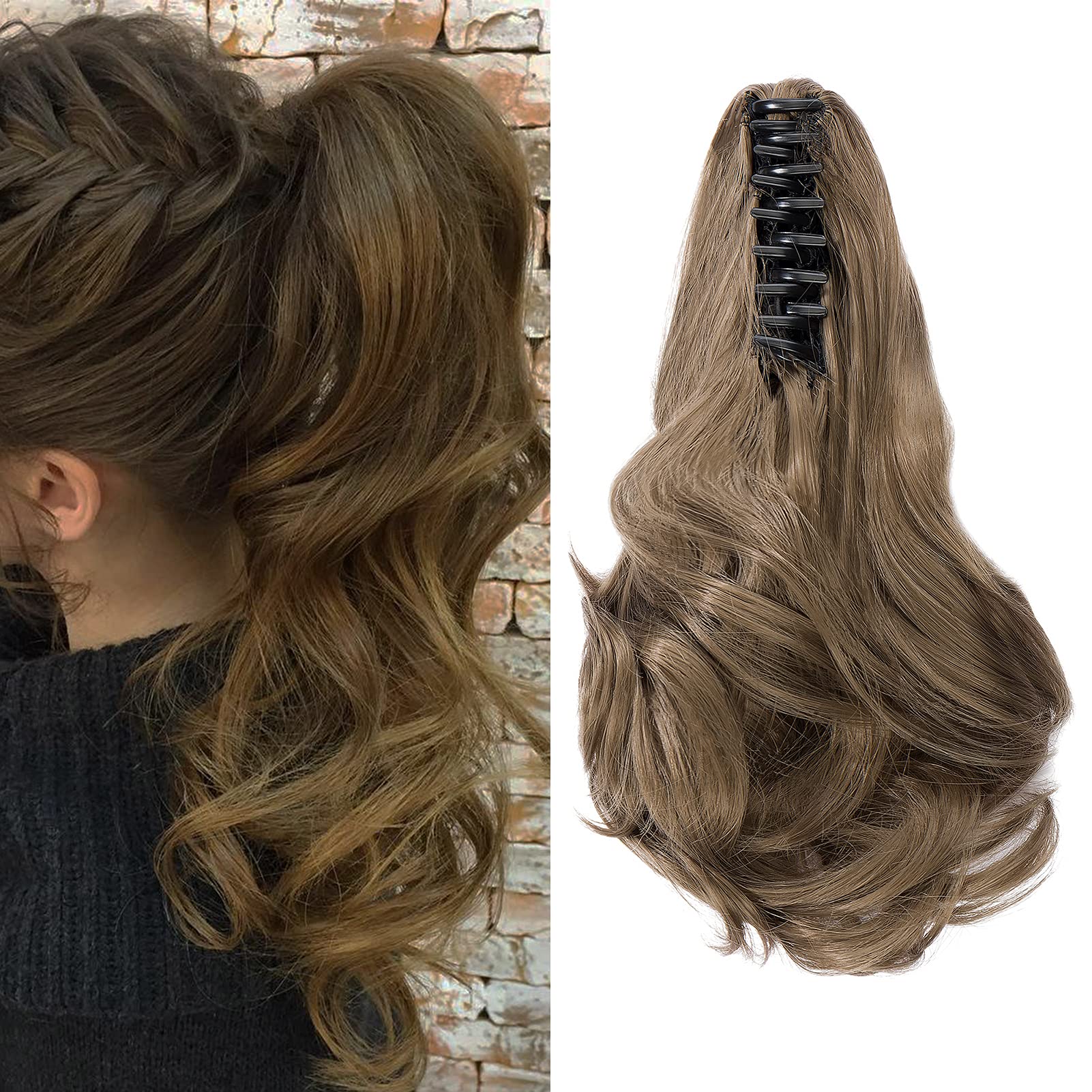 Cybelleza 12 inch Ponytail Hair Extension Curly Wavy Claw Jaw on Long Short Cute Pony Tails Clip in Hair Extensions Hairpieces Synthetic for Women (Ash Blonde) — image 1