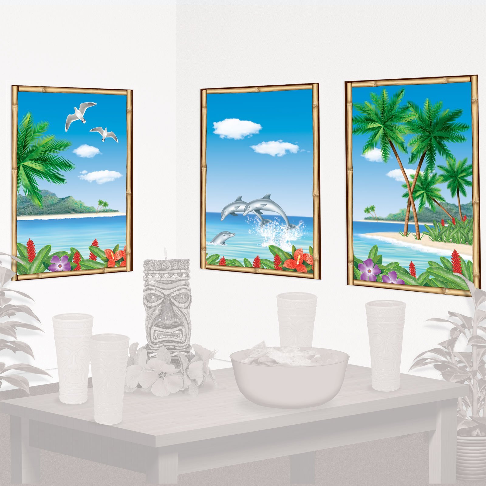 amscan 672114 Tropical Sea View Scene Setter 85cm x 67.3cm-3 Pcs