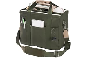 JIECH Canvas Tote Bag with Multi Pockets Crossbody Tote Bag for Women Trendy Shoulder Handbag Everything Tote Bag with Compartments