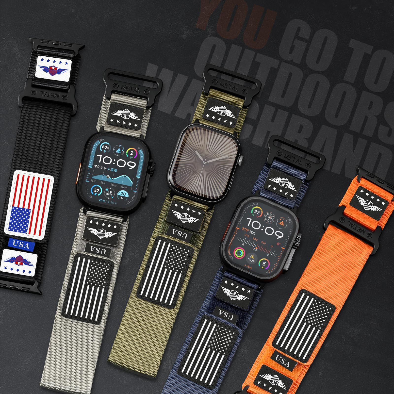 Rugged Nylon for Apple Watch Ultra 2 Band 49mm iWatch Bands 46mm 45mm 44mm 42mm Men,Soft Woven Adjustable Stars-Stripes Flag Wristbands Strap for Apple Watch Ultra Series 10/9/8/7/6/5/4/3/SE/Ultra2